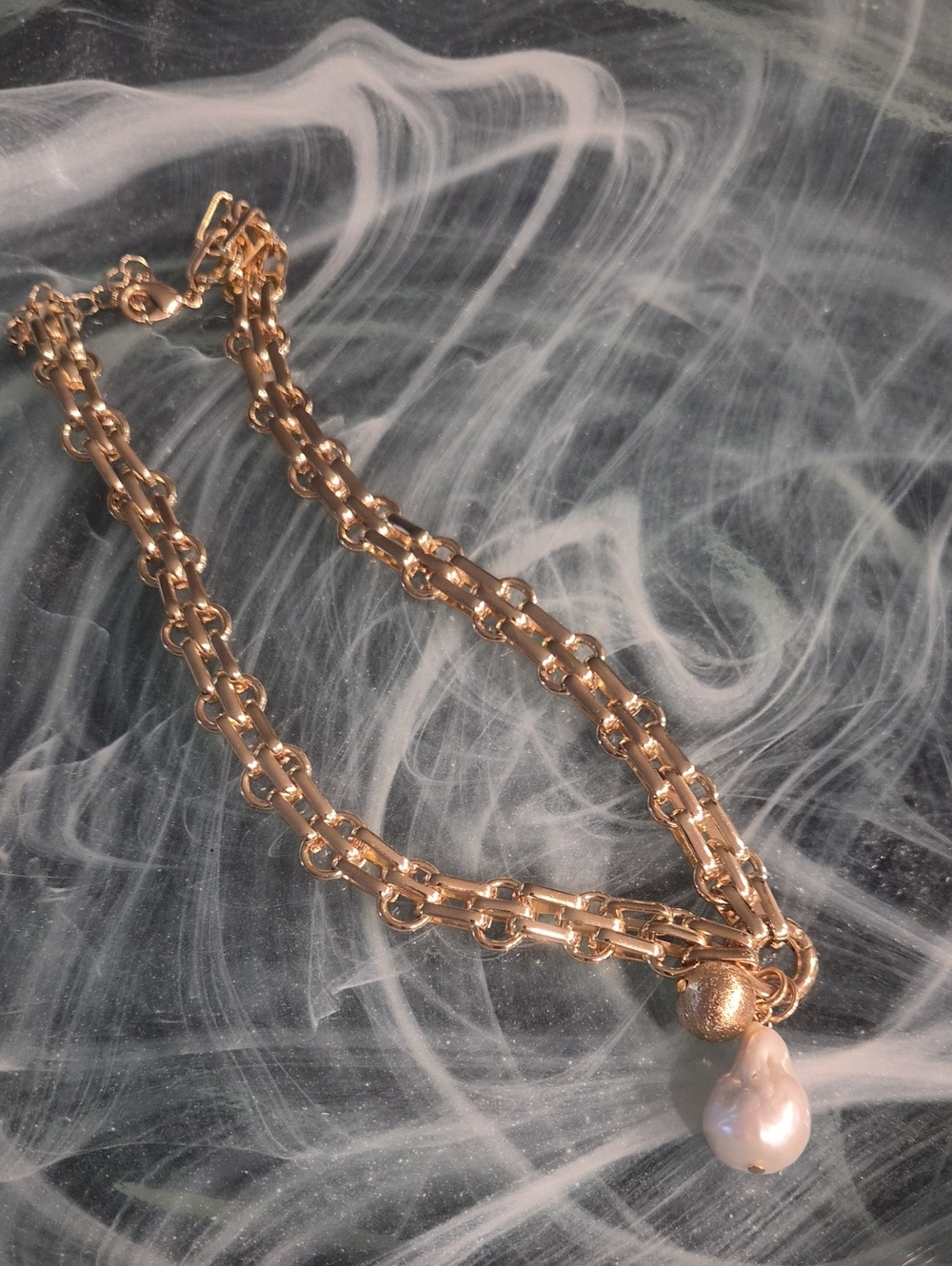 Gold Chain Necklace with Pearl Charm - Women Jewelry